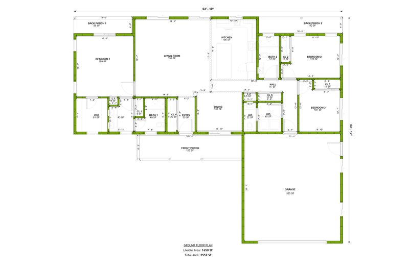 House Blueprint - Floor Plan - Main Floor for Farmhouse House Plan #1106-181 - 3 bed, 2.5 bath