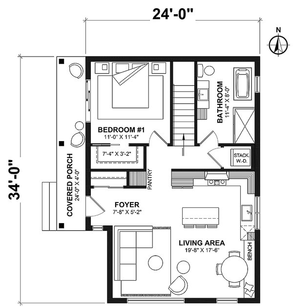 House Blueprint - Cabin Floor Plan - Main Floor Plan #23-2874