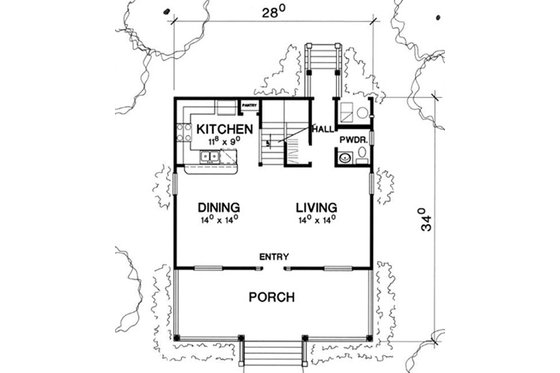 Cottage style home, bungalow style, main level floor plan