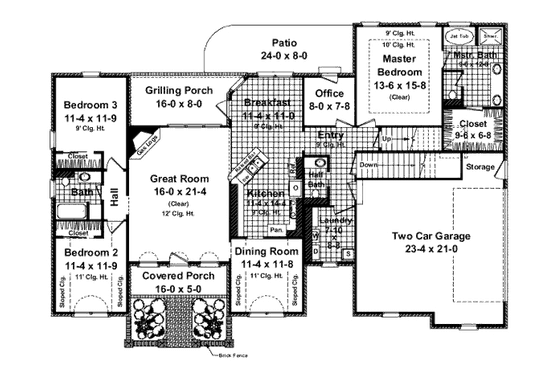 Floor Plan - Main Floor for Southern House Plan #21-250 - 3 bed, 2.5 bath