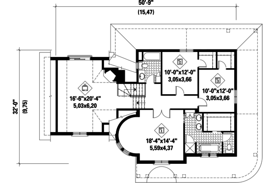 Floor Plan - Upper Floor for Victorian House Plan #25-4691 - 3 bed, 2 bath