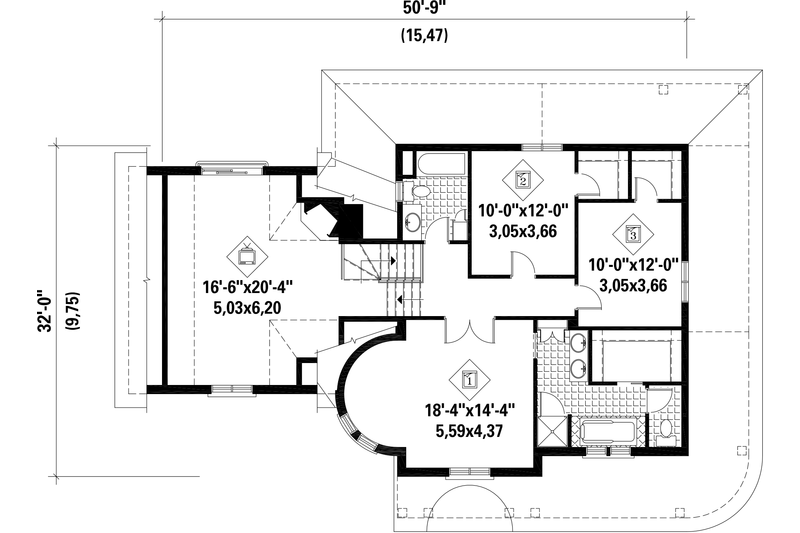 Dream House Plan - Floor Plan - Upper Floor for Victorian House Plan #25-4691 - 3 bed, 2 bath