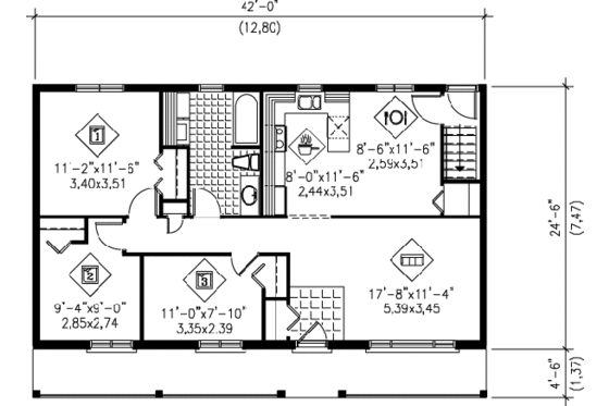 Floor Plan - Main Floor for Ranch House Plan #25-4129 - 3 bed, 1 bath