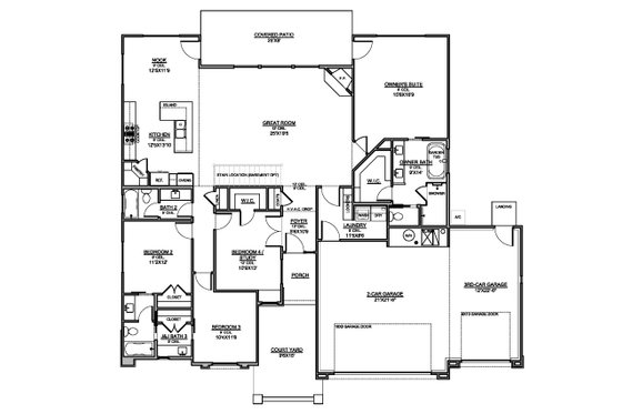 Floor Plan - Main Floor for Adobe / Southwestern House Plan #1073-44 - 4 bed, 3 bath