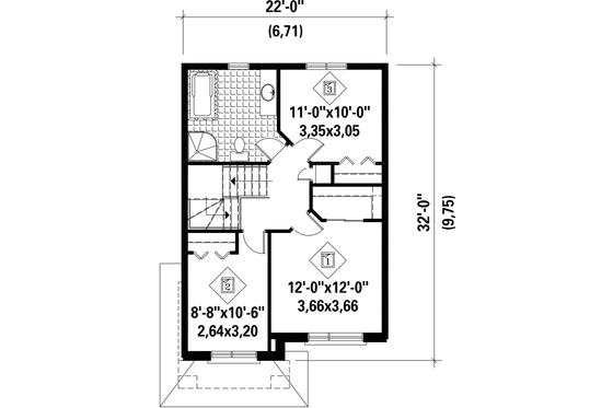 Floor Plan - Upper Floor for Contemporary House Plan #25-4319 - 3 bed, 1 bath