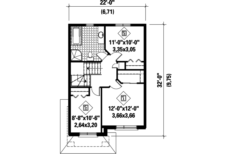 Contemporary Style House Plan - 3 Beds 1 Baths 1369 Sq/Ft Plan #25-4319 ...