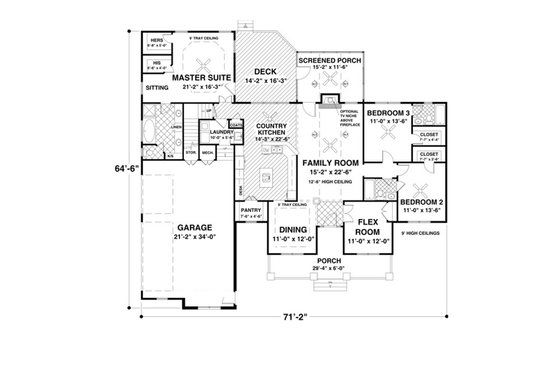 Floor Plan - Main Floor 1 for Traditional House Plan #56-639 - 3 bed, 3 bath