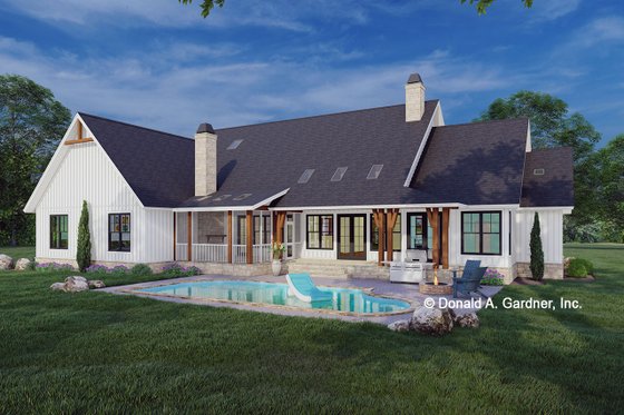 Exterior - Rear Elevation for Farmhouse House Plan #929-1172 - 5 bed, 4 bath