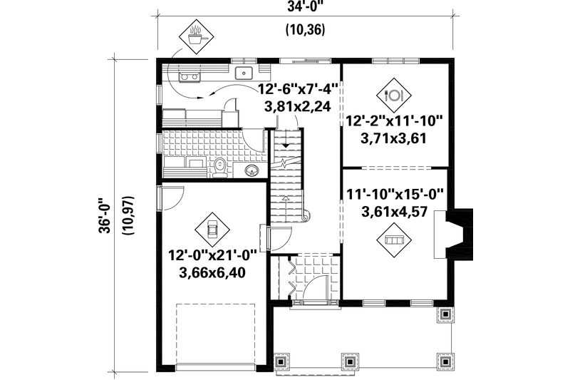 Architectural House Design - Floor Plan - Main Floor for Colonial House Plan #25-4789 - 3 bed, 1 bath