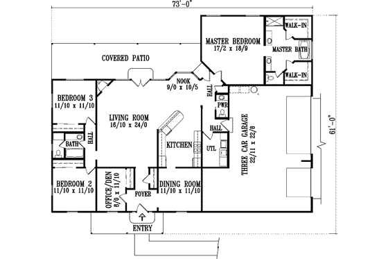 Floor Plan - Main Floor for Ranch House Plan #1-1174 - 3 bed, 2.5 bath