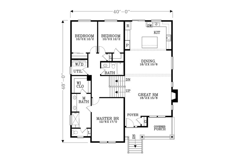 Architectural House Design - Floor Plan - Main Floor for Craftsman House Plan #53-613 - 3 bed, 2 bath