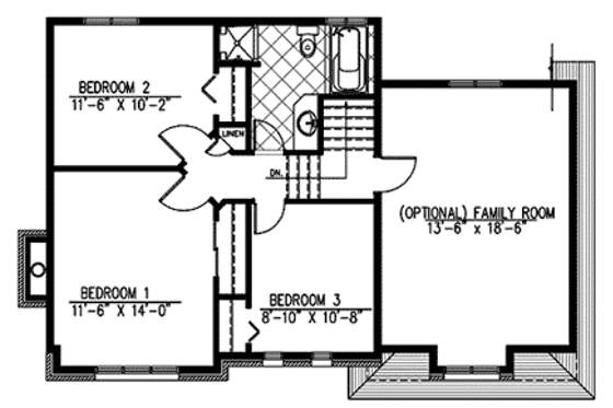 Floor Plan - Upper Floor for European House Plan #138-296 - 3 bed, 1.5 bath
