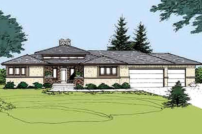 Architectural House Design - Prairie Exterior - Front Elevation Plan #320-406