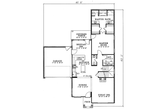 Floor Plan - Main Floor for Traditional House Plan #17-262 - 3 bed, 2.5 bath
