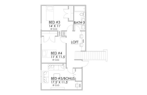 Traditional Floor Plan - Upper Floor Plan #1098-15