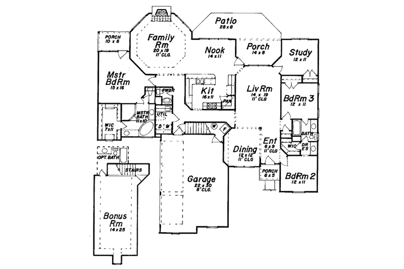 House Blueprint - Floor Plan - Main Floor for European House Plan #52-122 - 3 bed, 3.5 bath