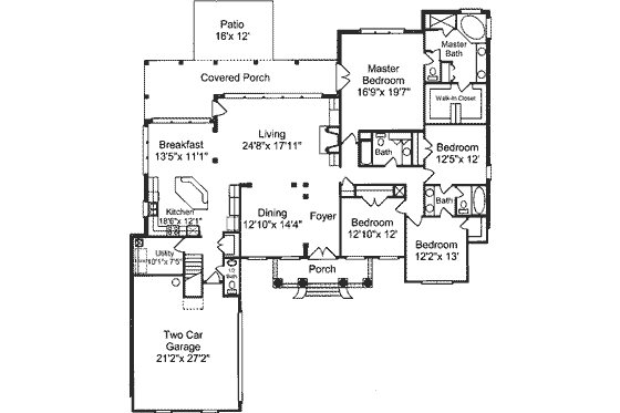Floor Plan - Main Floor for Traditional House Plan #37-220 - 4 bed, 3.5 bath