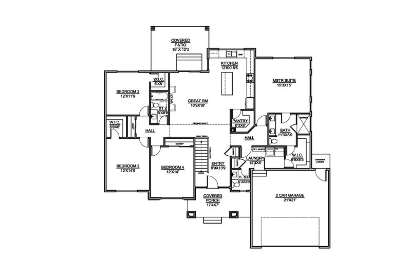 Contemporary Style House Plan - 4 Beds 2.5 Baths 2000 Sq/Ft Plan #1073