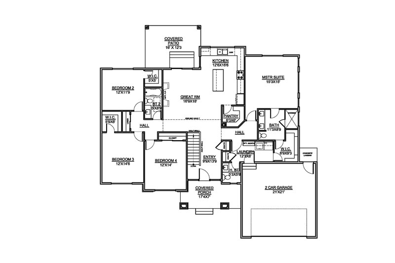 Contemporary Style House Plan - 4 Beds 2.5 Baths 2000 Sq/Ft Plan #1073