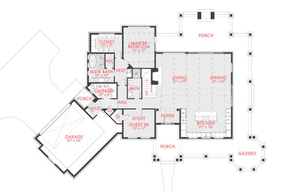 Floor Plan - Main Floor for Farmhouse House Plan #80-224 - 4 bed, 3 bath