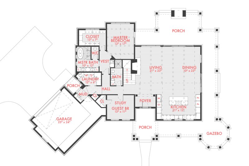 House Blueprint - Floor Plan - Main Floor for Farmhouse House Plan #80-224 - 4 bed, 3 bath
