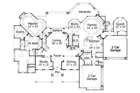 Floor Plan - Main Floor for European House Plan #411-166 - 5 bed, 6.5 bath