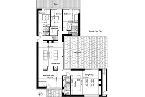 Exclusive Modern style House plan designed by Frank McGahon, main level floor plan