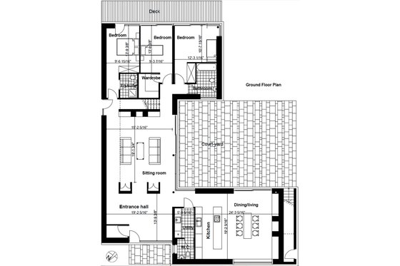 Exclusive Modern style House plan designed by Frank McGahon, main level floor plan