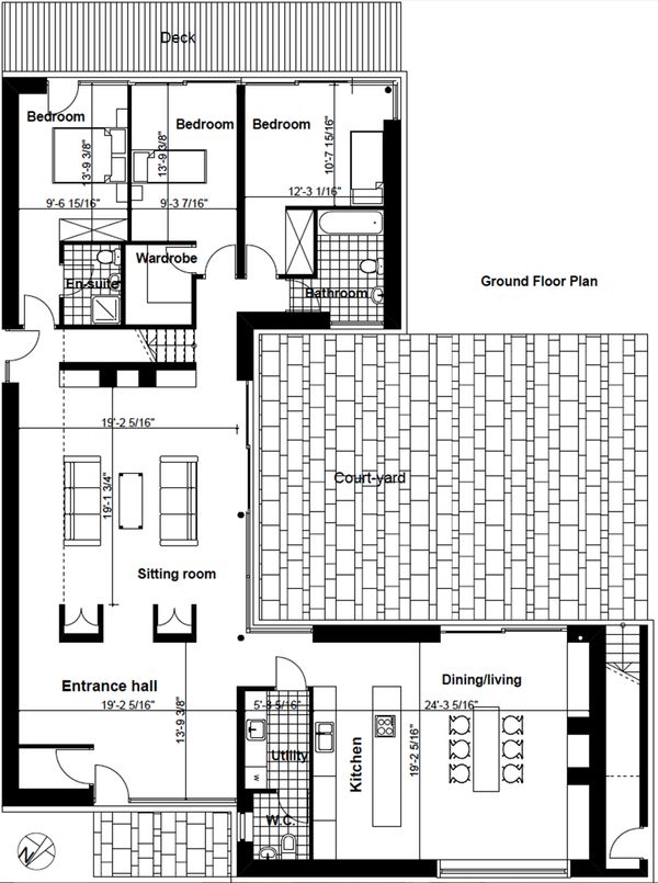 Exclusive Modern style House plan designed by Frank McGahon, main level floor plan