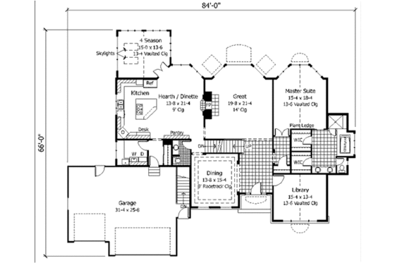 Floor Plan - Main Floor for European House Plan #51-170 - 4 bed, 2.5 bath