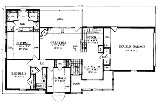 Floor Plan - Main Floor for Cottage House Plan #42-312 - 3 bed, 2 bath