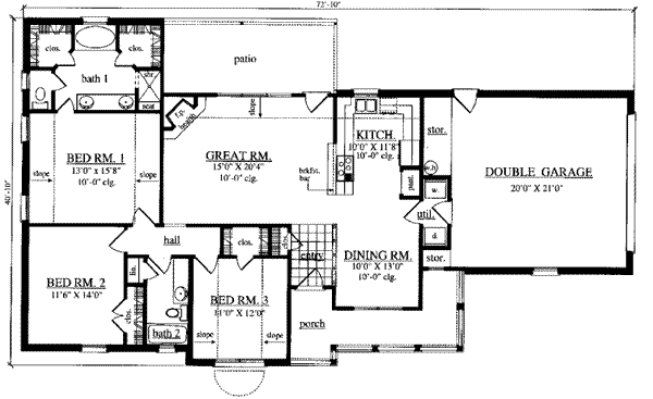 Floor Plan - Main Floor for Cottage House Plan #42-312 - 3 bed, 2 bath