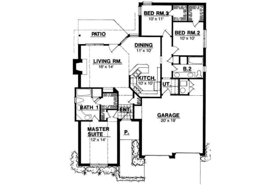 Floor Plan - Main Floor for Traditional House Plan #40-193 - 3 bed, 2 bath