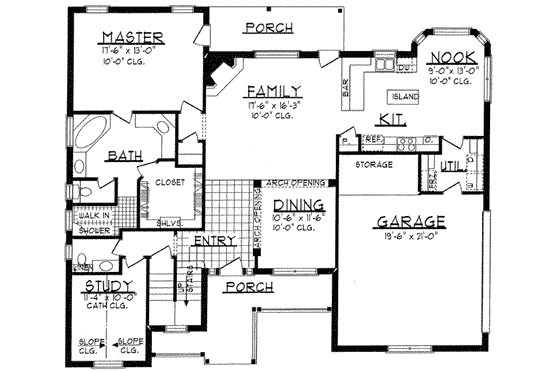 Floor Plan - Main Floor for Traditional House Plan #62-142 - 3 bed, 2.5 bath