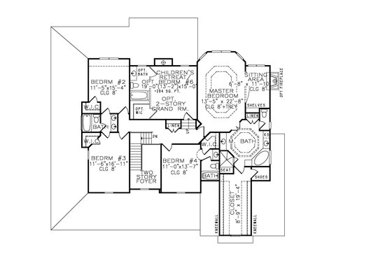 Floor Plan - Upper Floor for Farmhouse House Plan #54-378 - 5 bed, 4 bath