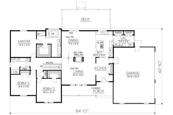 Floor Plan - Main Floor for Ranch House Plan #100-462 - 3 bed, 2 bath