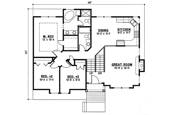 Floor Plan - Main Floor for Cottage House Plan #67-800 - 3 bed, 2 bath
