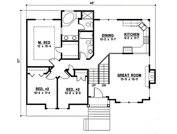 Floor Plan - Main Floor for Cottage House Plan #67-800 - 3 bed, 2 bath
