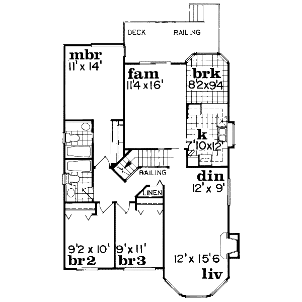 Floor Plan - Upper Floor for Traditional House Plan #47-567 - 3 bed, 2 bath