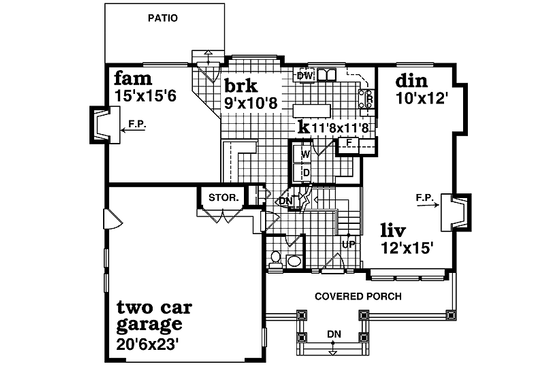 Floor Plan - Main Floor for Craftsman House Plan #47-356 - 4 bed, 2.5 bath