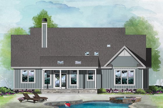 Exterior - Rear Elevation for Ranch House Plan #929-1100 - 3 bed, 2 bath