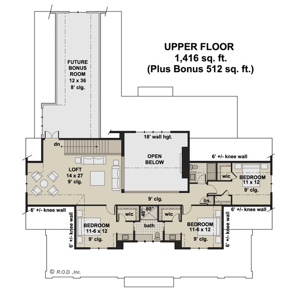 Farmhouse Floor Plan - Upper Floor Plan #51-1240