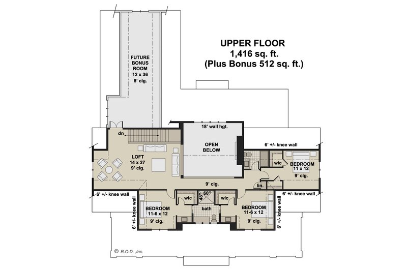 Architectural House Design - Floor Plan - Upper Floor for Farmhouse House Plan #51-1240 - 4 bed, 3.5 bath