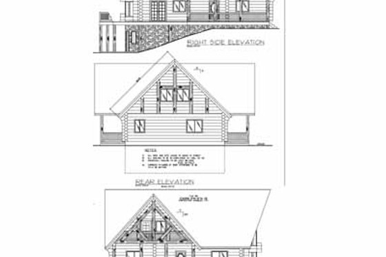 Exterior - Rear Elevation 3 for Log House Plan #117-103 - 2 bed, 2 bath