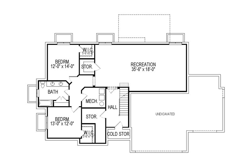 Architectural House Design - Floor Plan - Lower Floor for Ranch House Plan #920-83 - 6 bed, 4.5 bath