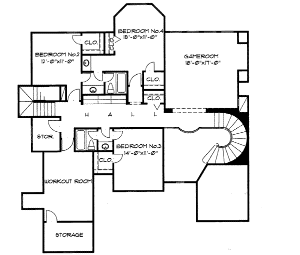 Traditional Floor Plan - Upper Floor Plan #43-107