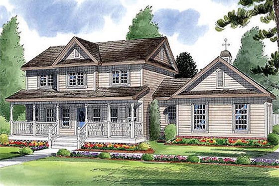 Exterior - Front Elevation for Country House Plan #312-145 - 4 bed, 4 bath