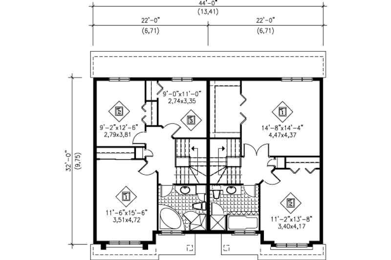 House Blueprint - Floor Plan - Upper Floor for Traditional House Plan #25-4253 - 2 bed, 1.5 bath