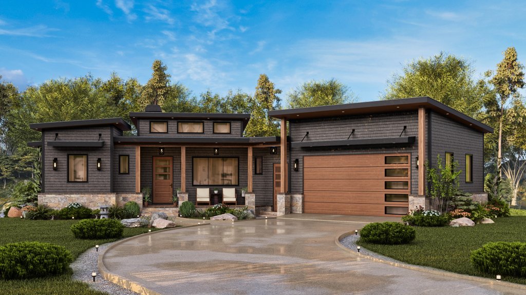 Exterior - Front Elevation 2 for Contemporary House Plan #54-679 - 3 bed, 2 bath