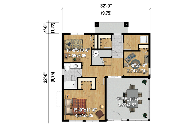 House Blueprint - Floor Plan - Main Floor 1 for Contemporary House Plan #25-4365 - 3 bed, 2 bath